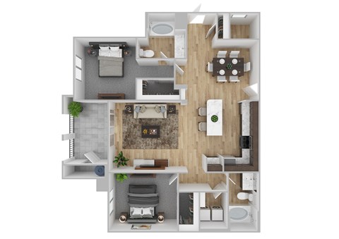 Floor plan for 2 beds, 2 baths, 1218 sqft